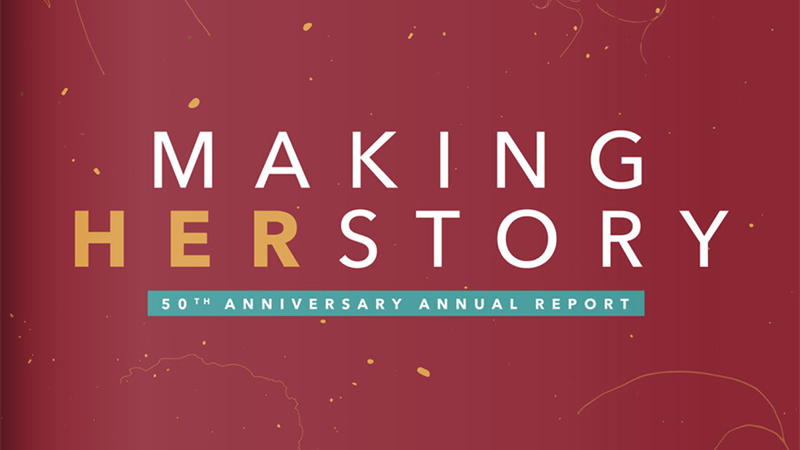 Cover of National Partnership's 2021 annual report: "Making HERstory - 50th anniversary annual report"