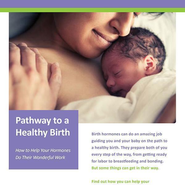Booklet cover with a closely cropped photo of a woman with light brown skin slightly smiling, holding her newborn infant on her chest