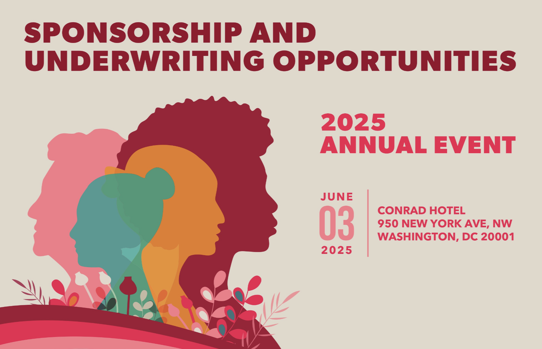 Sponsorship and underwriting opportunities flyer for the 2025 annual event. June 3, 2025 at the Conrad Hotel, 950 New York Ave, NW, Washington DC 20001