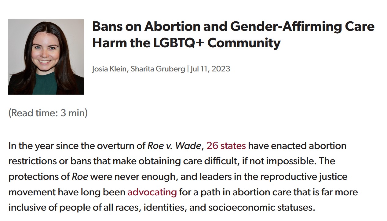 Blog: Bans on Abortion and Gender-Affirming Care Harm the LGBTQ+ Community