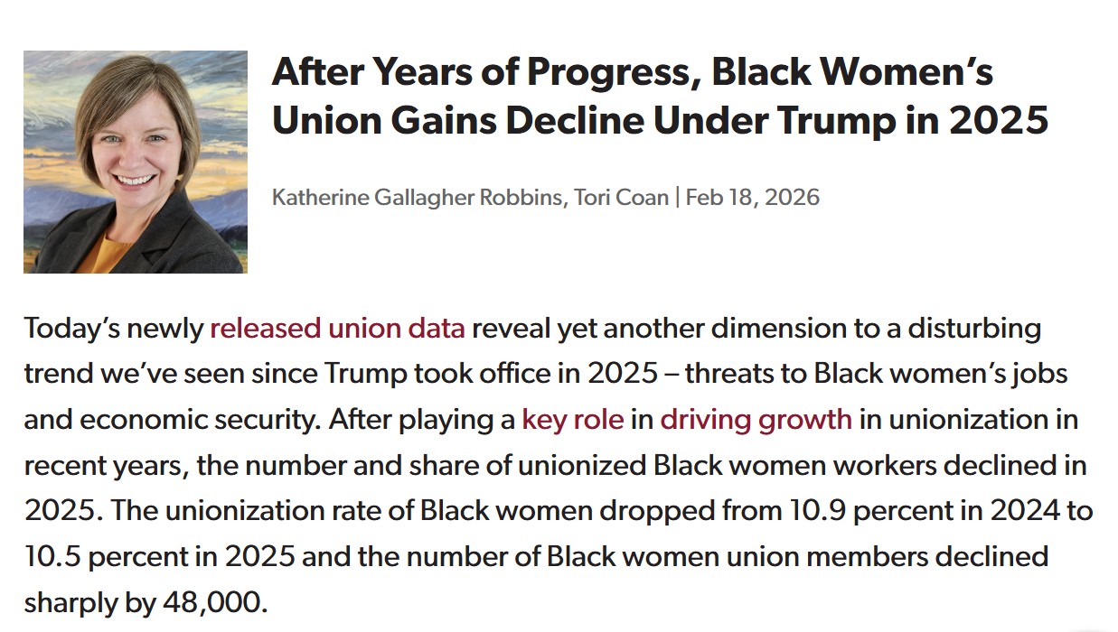 Blog post: After Years of Progress, Black Women’s Union Gains Decline Under Trump in 2025