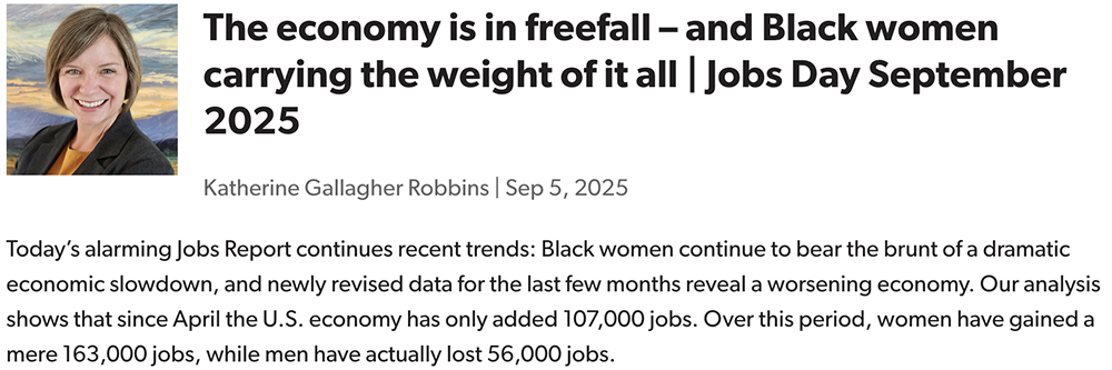 Screenshot of blog post with headline that reads The economy is in freefall and Black women carrying the weight of it all