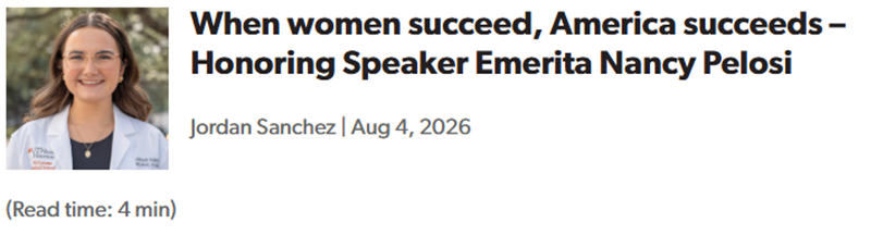 Screenshot of blog post, When Women Succeed, America Succeeds -- Honoring Speaker Emerita Nancy Pelosi