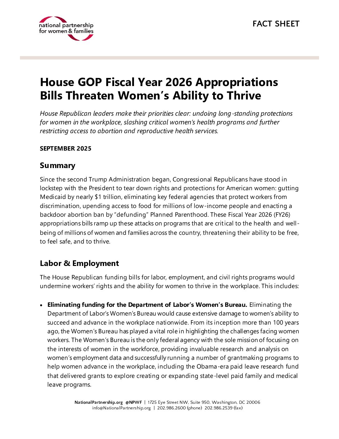 House GOP Fiscal Year 2026 Appropriations Bills Threaten Women’s Ability to Thrive