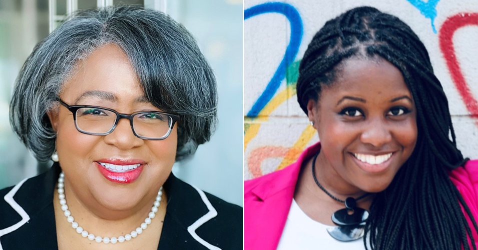 Portrait photos of Jocelyn Frye, National Partnership President on the left, and Aimee Peoples, Vice President for Diversity, Equity, Inclusion & Anti-Racism at the National Partnership, on the right