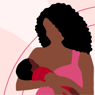 Illustration of a mother cradling her infant