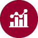 Bar chart with line graph icon, bright red background