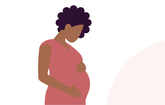 Illustration of a Black woman looking down at and cradling her belly.