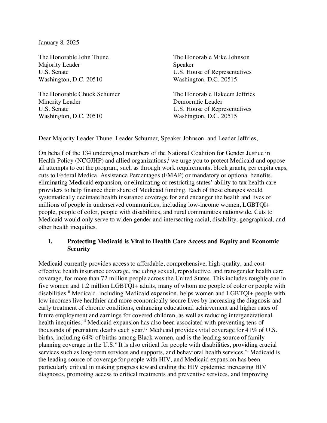 Letter to Congress: Protect Medicaid