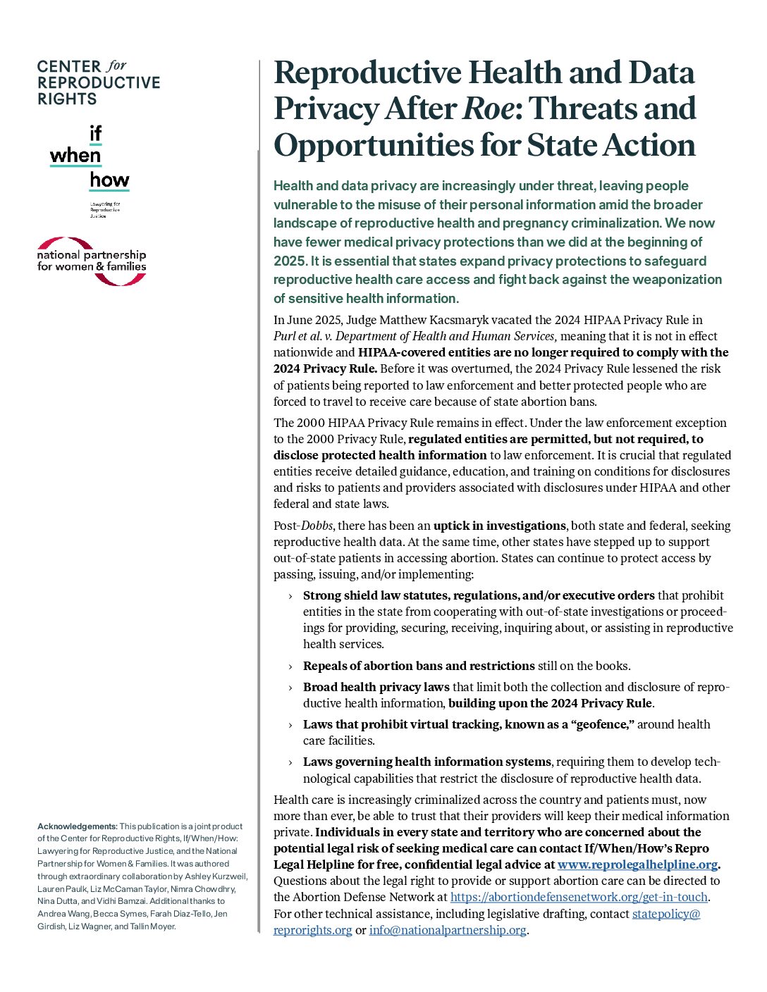 Reproductive Health and Data Privacy After Roe: Threats and Opportunities for State Action