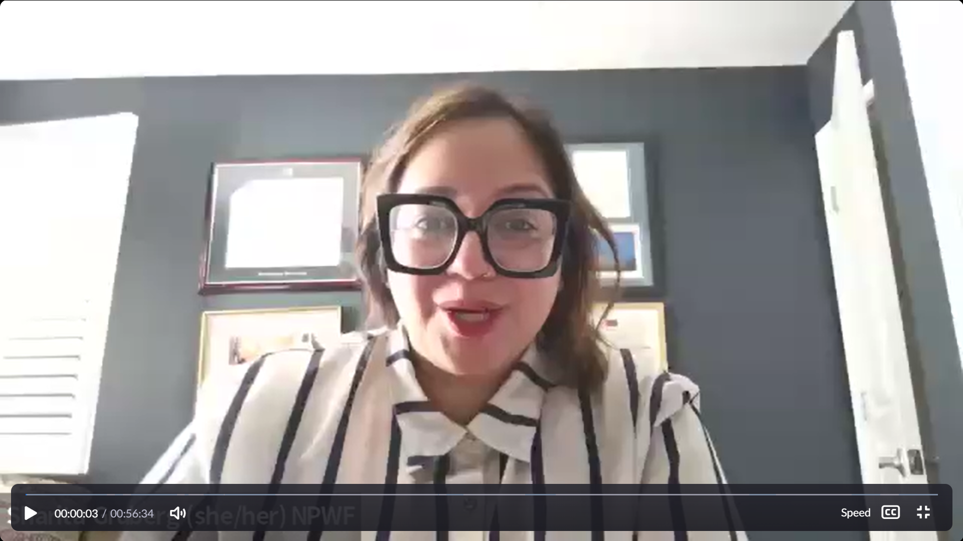 Sharita Gruberg speaking during a Zoom conference